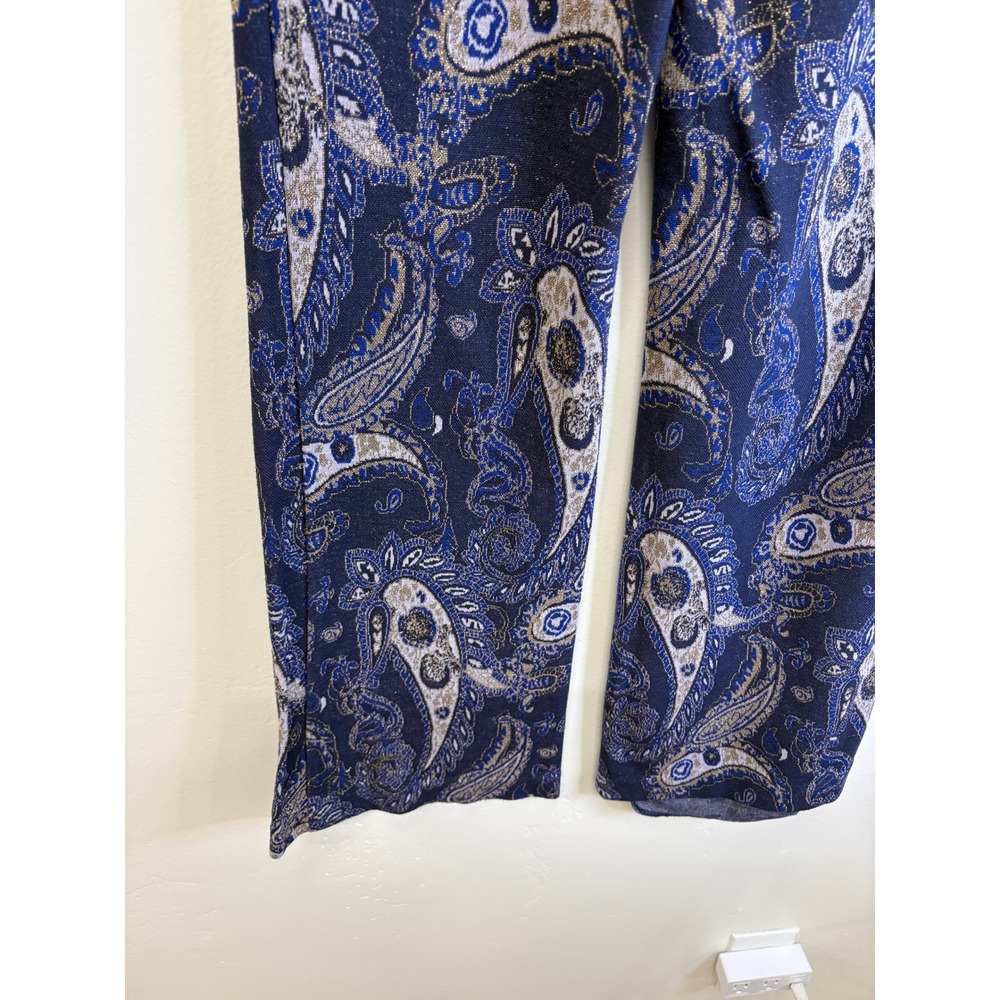 Maeve Anthropologie Blue Gold Metallic Paisley Jacquard Wide Leg Pants Size 4 - Picture 5 of 7